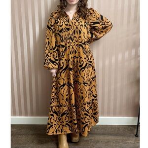 Umgee Printed Long Sleeve Tiered Maxi Dress